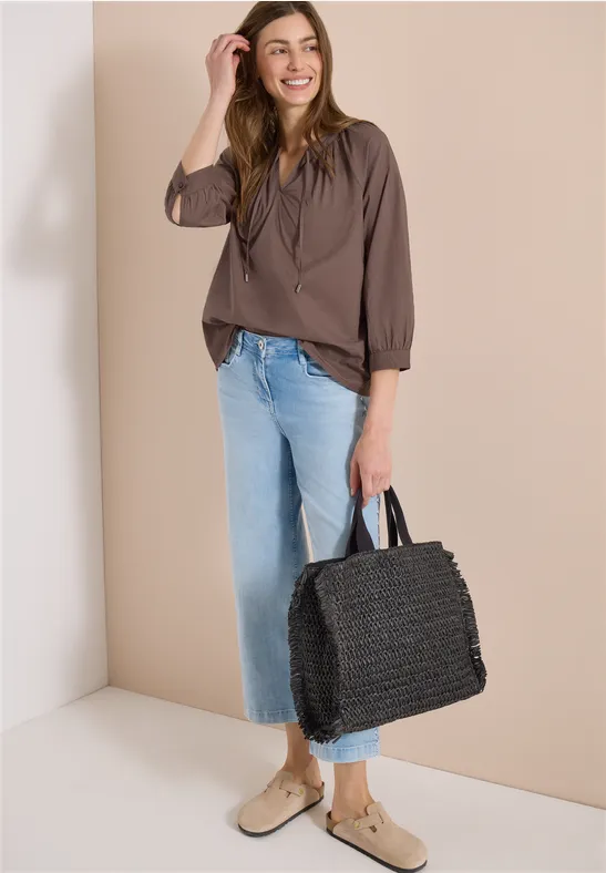 3/4-Arm-Bluse mit Split-Neck