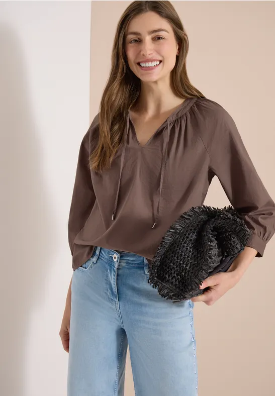 3/4-Arm-Bluse mit Split-Neck