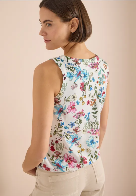 Ärmelloses Baumwolltop mit Blumenmuster