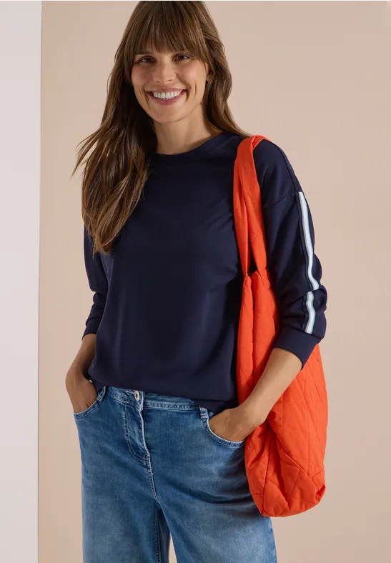 Lässiges Rundhals-Sweatshirt mit Streifen