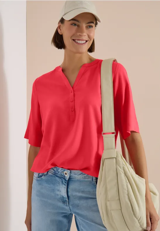 Kurzarmbluse mit Split-Neck