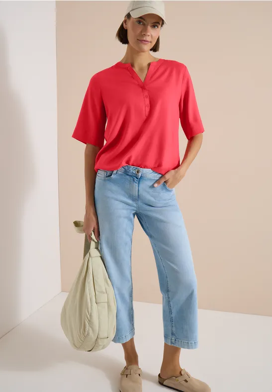 Kurzarmbluse mit Split-Neck