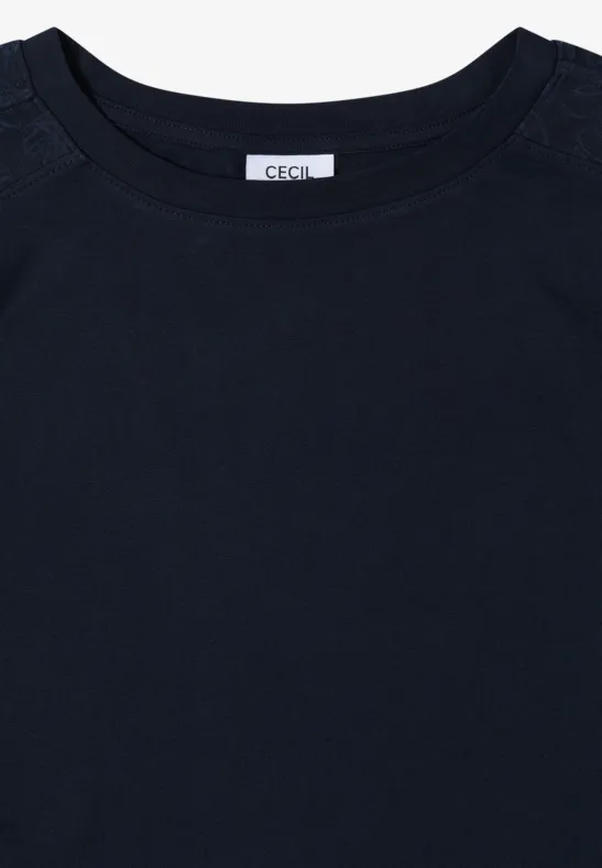 T-Shirt mit U-Boot-Ausschnitt und Raffung