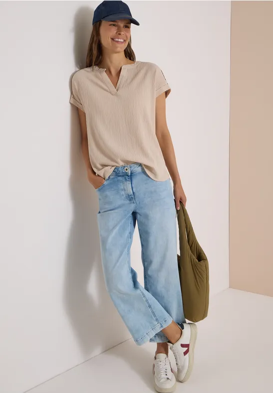 Strukturiertes Blusenshirt mit Split-Neck
