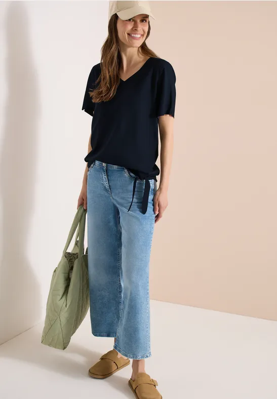 V-Ausschnitt Blusenshirt mit Knoten