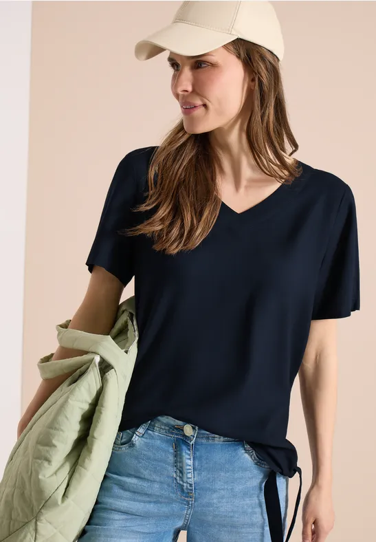 V-Ausschnitt Blusenshirt mit Knoten
