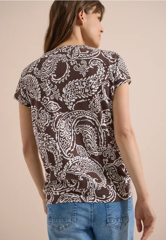 T-Shirt mit Paisley-Muster und V-Ausschnitt