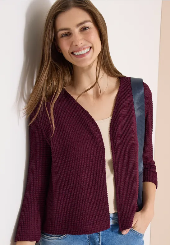 Strukturierte Offene 3/4-Arm Strickjacke