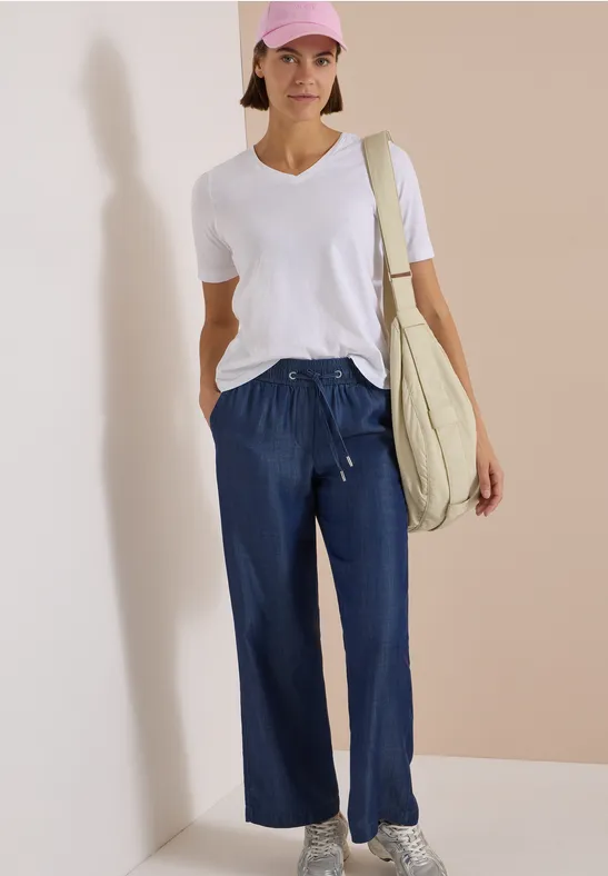 High Waist Wide Leg Lyocell-Hose