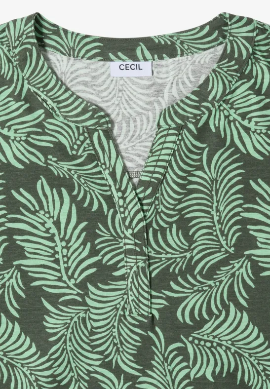 Top mit Blätterprint und Schlitz-Ausschnitt