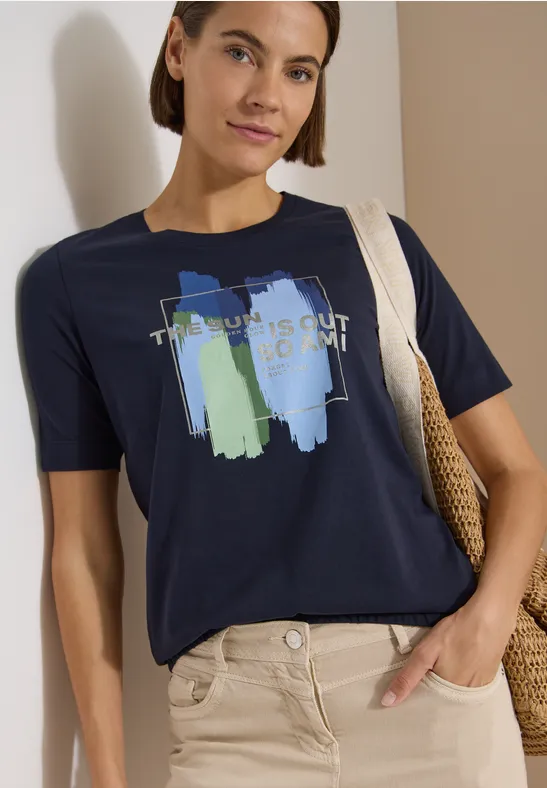 Jersey-T-Shirt mit künstlerischem Print