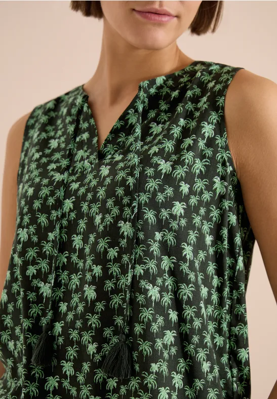 Ärmellose Bluse mit Palmenprint
