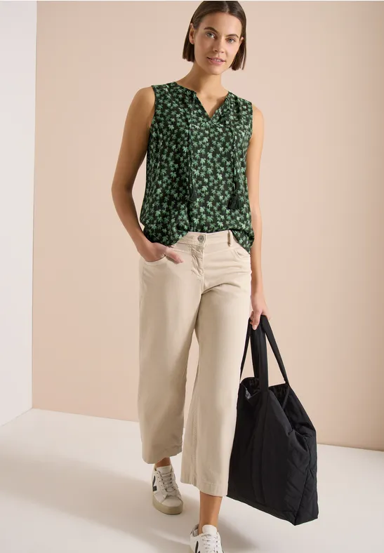 Ärmellose Bluse mit Palmenprint