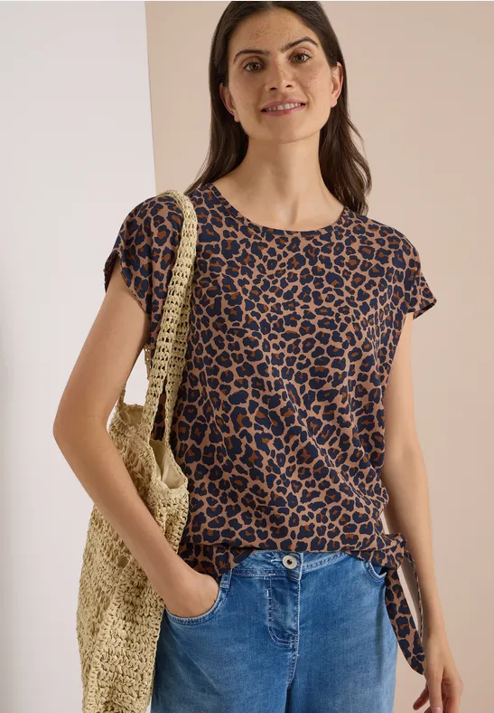 Leo-Print Blusenshirt mit Knotendetail