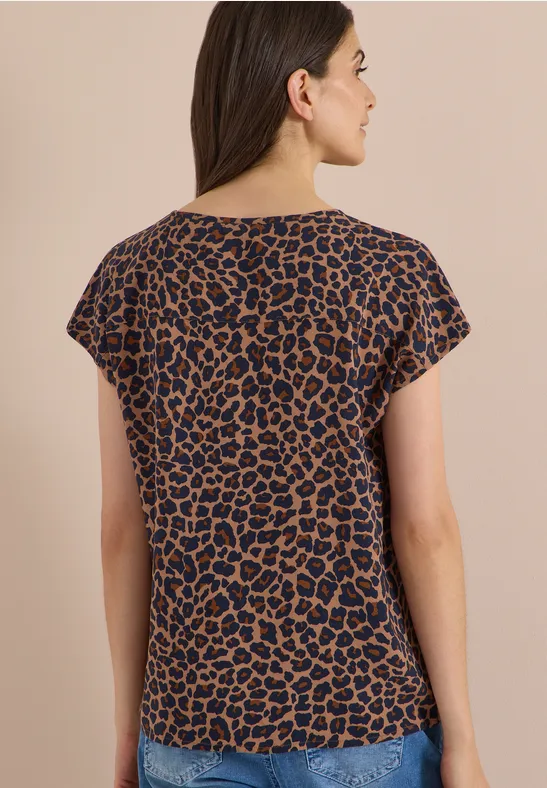 Leo-Print Blusenshirt mit Knotendetail