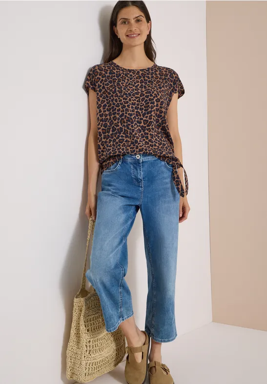 Leo-Print Blusenshirt mit Knotendetail