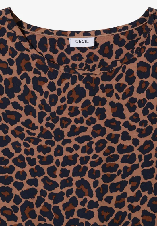 Leo-Print Blusenshirt mit Knotendetail