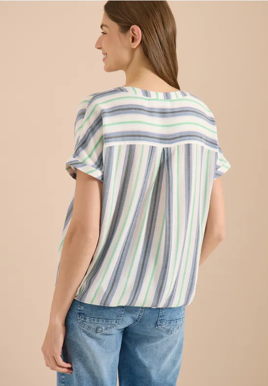 Gestreifte Kurzarmbluse mit Split-Neck