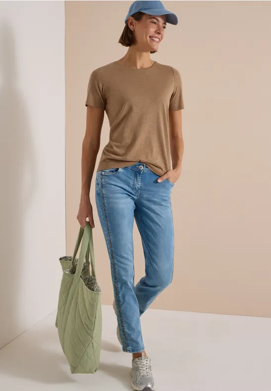 Straight-Leg-Jeans mit Leo-Paspeln