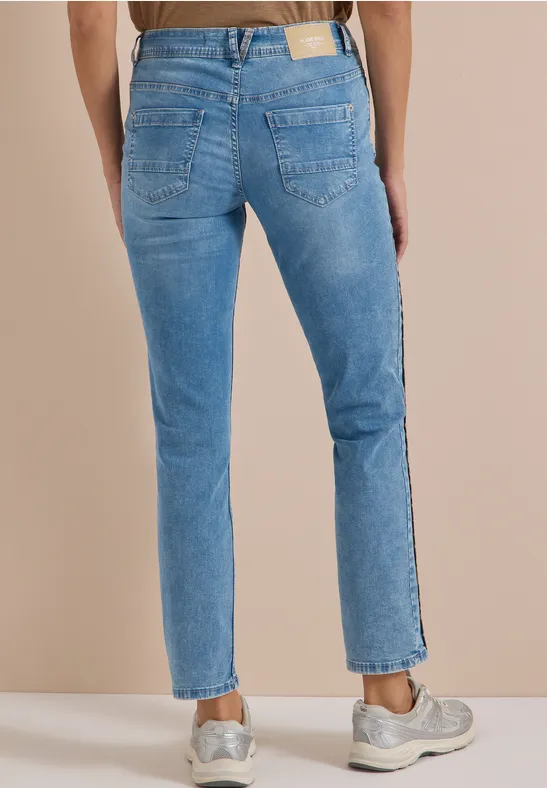Straight-Leg-Jeans mit Leo-Paspeln