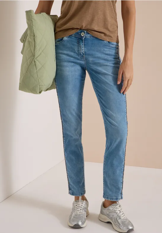 Straight-Leg-Jeans mit Leo-Paspeln