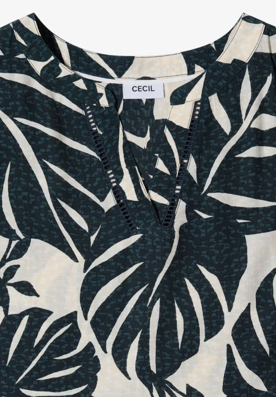 Gestuftes Midikleid mit Blätterprint