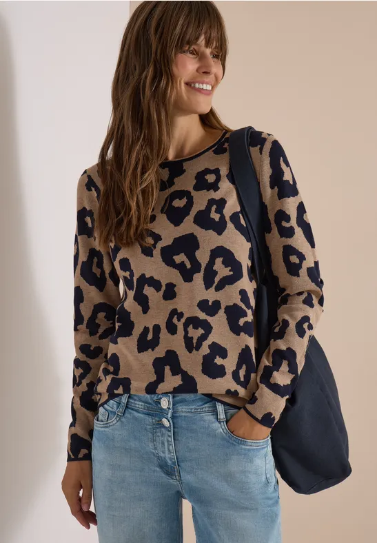 Pullover mit Rundhalsausschnitt und Leopardenmuster