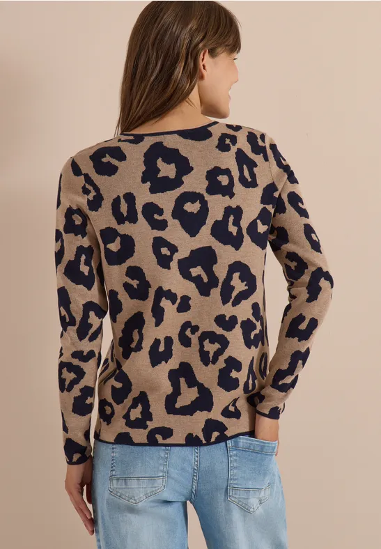 Pullover mit Rundhalsausschnitt und Leopardenmuster