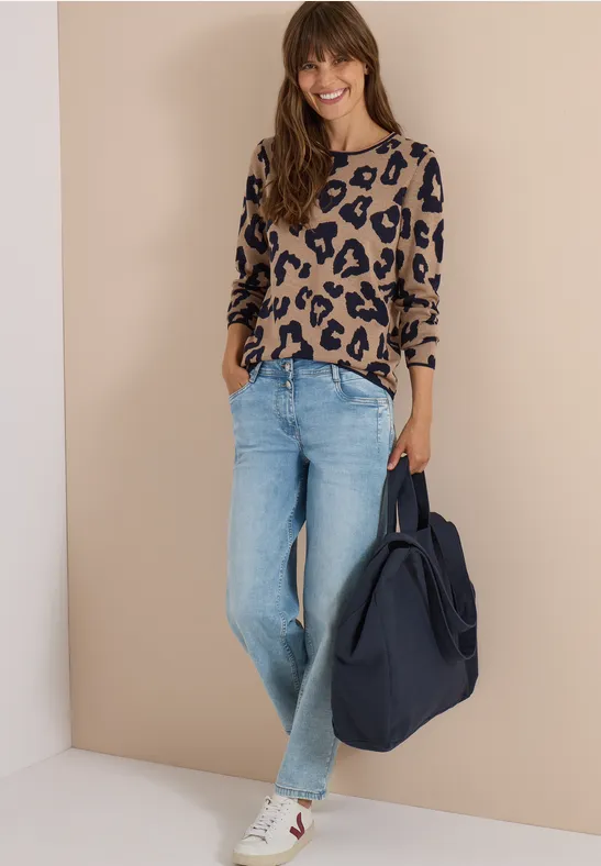 Pullover mit Rundhalsausschnitt und Leopardenmuster