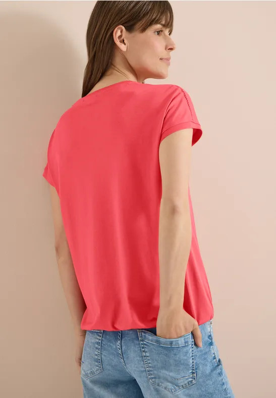 Jersey-Shirt mit V-Ausschnitt und Spitze