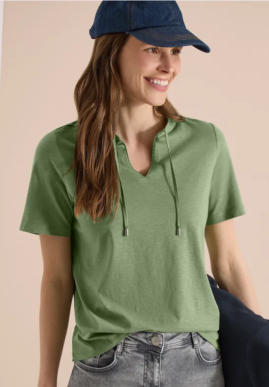 Lässiges Baumwoll-Shirt mit Split-Neck