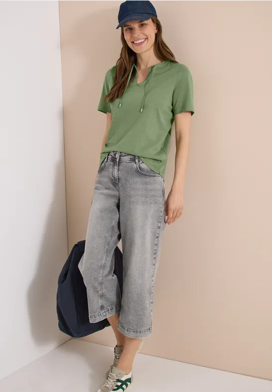 Lässiges Baumwoll-Shirt mit Split-Neck