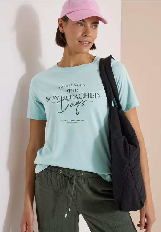 T-Shirt mit Schriftzug und U-Boot-Ausschnitt
