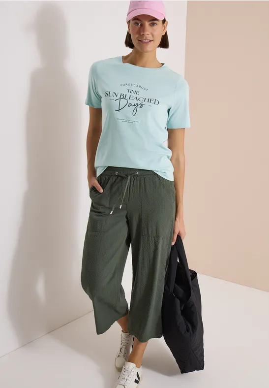 T-Shirt mit Schriftzug und U-Boot-Ausschnitt