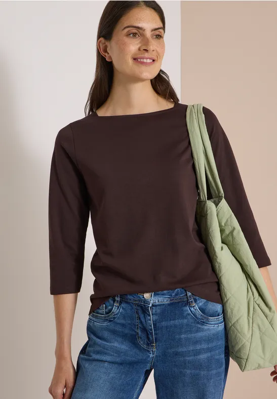 3/4-Arm Shirt mit U-Boot-Ausschnitt