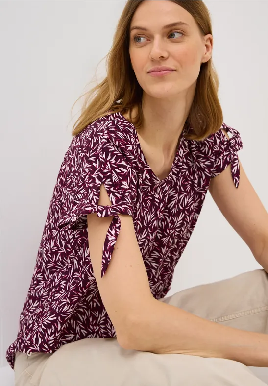 Grafikprint-Bluse mit Knotendetails