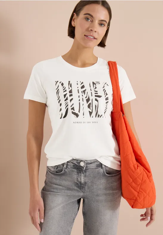 Baumwoll-T-Shirt mit Zebra-Schriftzug
