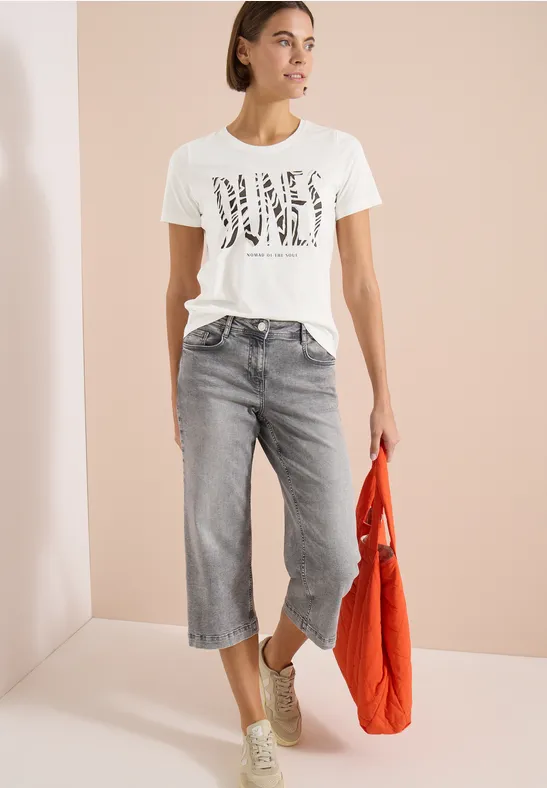 Baumwoll-T-Shirt mit Zebra-Schriftzug