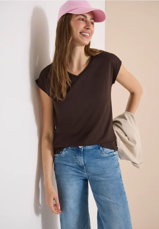 Lockeres V-Ausschnitt-Shirt mit überschnittenen Schultern