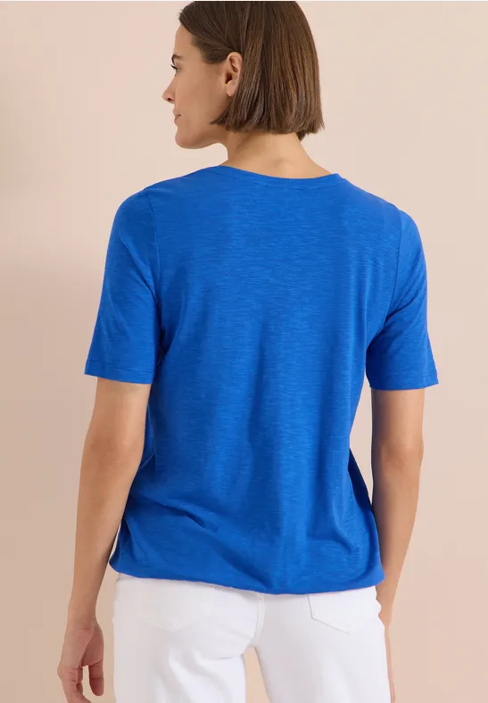 V-Ausschnitt Slub-Shirt mit elastischem Saum