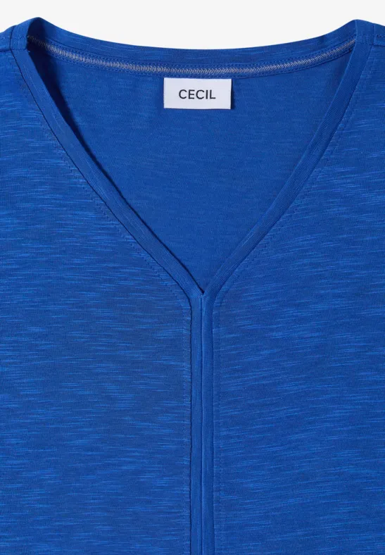 V-Ausschnitt Slub-Shirt mit elastischem Saum