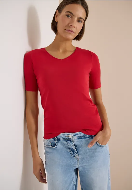 Schlichtes Baumwoll-Shirt mit V-Ausschnitt