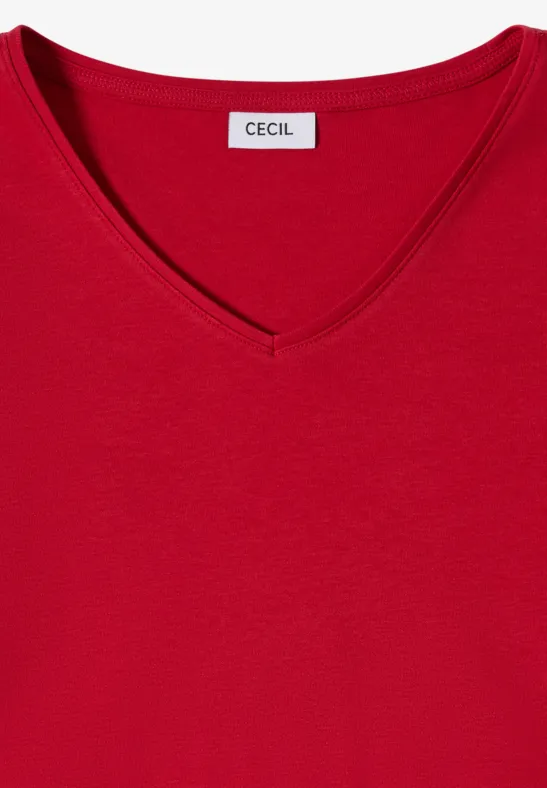 Schlichtes Baumwoll-Shirt mit V-Ausschnitt
