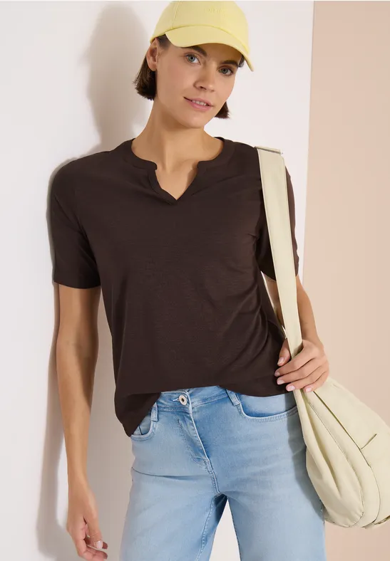 Weiches Baumwoll-Modal-Shirt mit Schlitz-Ausschnitt
