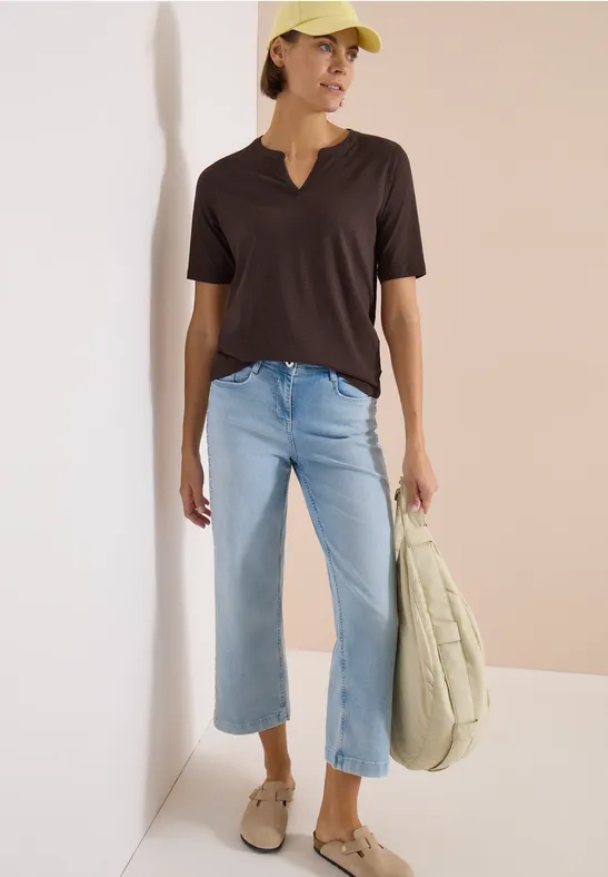 Weiches Baumwoll-Modal-Shirt mit Schlitz-Ausschnitt