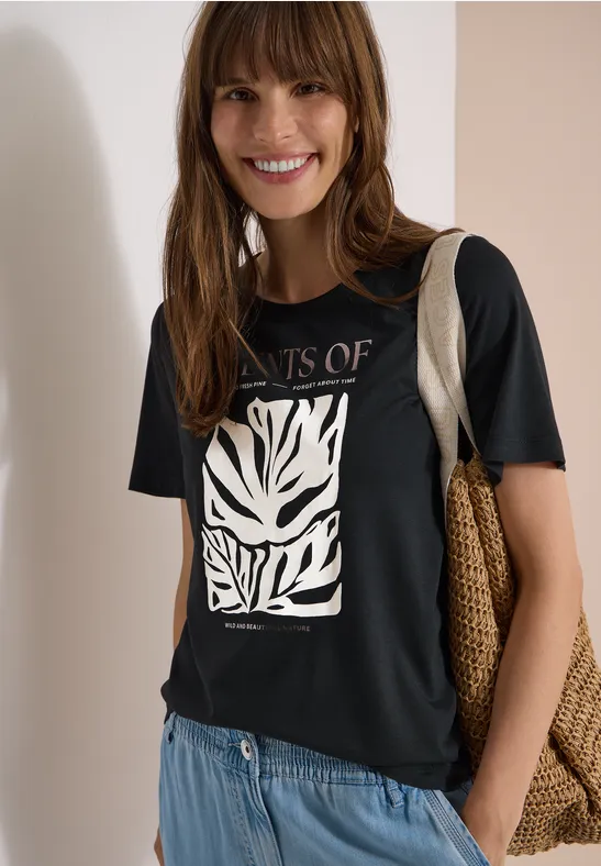 Lässiges T-Shirt mit Blätter-Print