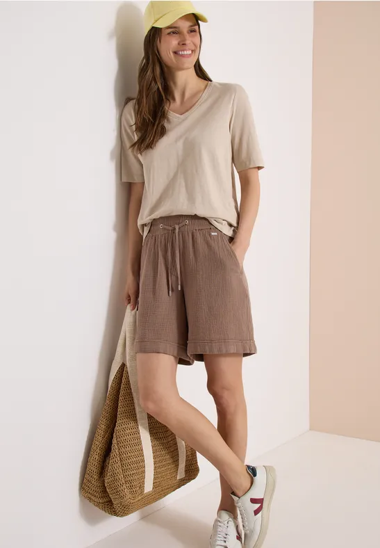 Straight Leg Musselin-Shorts