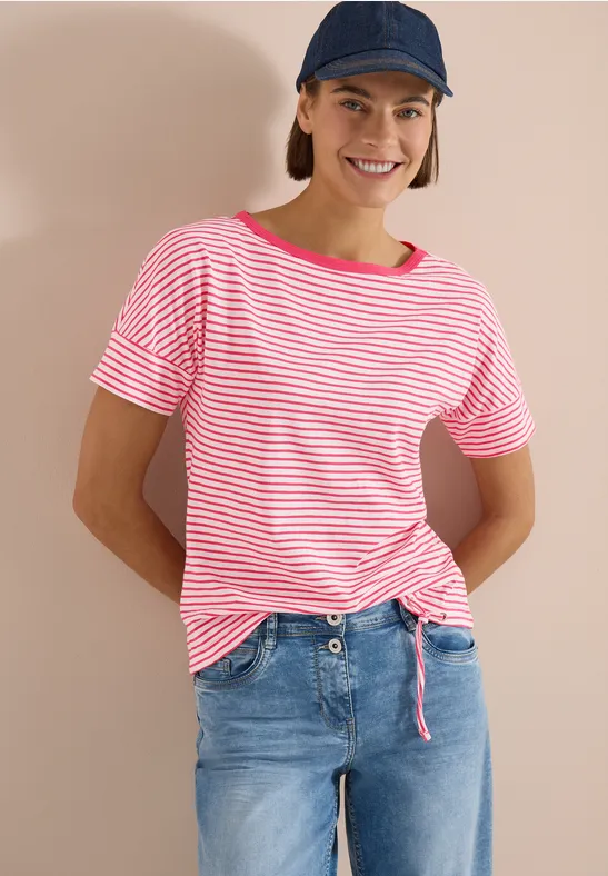 Gestreiftes Flammgarn-Shirt mit Tunnelzug