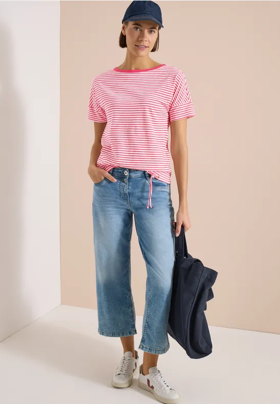 Gestreiftes Flammgarn-Shirt mit Tunnelzug