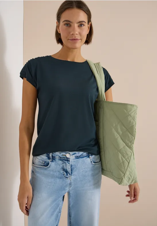 Legeres Boatneck-Shirt mit Raffungen